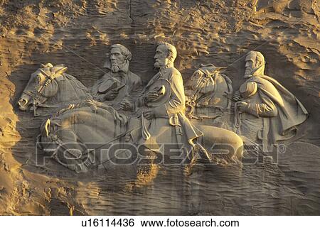 Stone Mountain, Stone Mountain Park, Atlanta, Georgia, The Confederate Memorial Carving of President Jefferson Davis, General Thomas Stonewall Jackson and General Robert E. Lee on Stone Mountain in Georgia's Stone Mountain Park near Atlanta in the state View Large Photo Image Stock Photograph - Stone Mountain, Stone Mountain Park, Atlanta, Georgia, The Confederate Memorial Carving of President Jefferson Davis, General Thomas Stonewall Jackson and General Robert E. Lee on Stone Mountain in Georgia's Stone Mountain Park near Atlanta in the state . Fotosearch