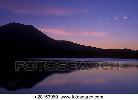 Stock Image -  sunrise, sunset, mountain, lake, Baxter State Park, Maine, Mt. Katahdin, [Sunrise, sunset] over Daicey Pond at Baxter State Park.. Fotosearch