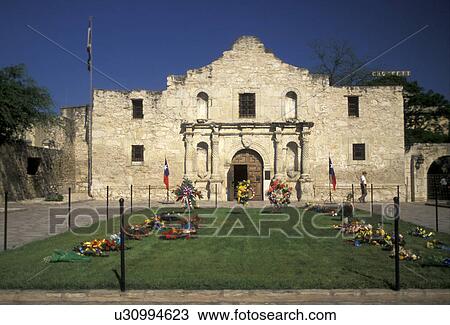 Stock Image -  The Alamo, San Antonio, Texas, The facade of the Alamo in San Antonio.. Fotosearch