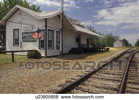 Stock Photo -  The Depot, Jimmy Carter National Historic Site, Plains, Georgia, The Depot which served as Jimmy Carter's campaign headquarters at the Jimmy Carter Nat'l Historic Site in Plains in the state of Georgia.. Fotosearch