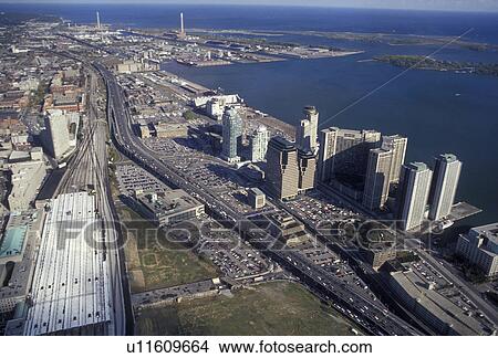 Picture -  Toronto, Ontario, Canada, Scenic aerial view of Lake Ontario and the city of Toronto from the CN Tower.. Fotosearch