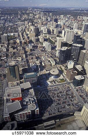 Stock Photo -  Toronto, Ontario, Canada, Scenic aerial view of the city of Toronto from the CN Tower.. Fotosearch