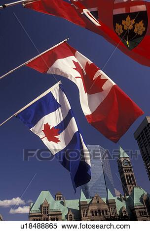Toronto, Ontario, flag, Canada, Three Canadian flags wave in front of Old City Hall in Toronto. View Large Photo Image Stock Photography - Toronto, Ontario, flag, Canada, Three Canadian flags wave in front of Old City Hall in Toronto.. Fotosearch