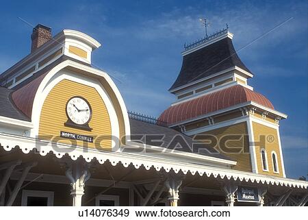 Stock Photo -  train station, New Hampshire, Conway Scenic Railroad Station built in 1874 & Museum in North Conway, New Hampshire. . Fotosearch