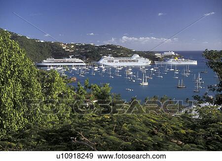 U. S. Virgin Islands, St. Thomas, Caribbean, cruise, U. S. V. I USVI, Virgin Islands, Scenic view of cruise ships and pleasure boats in the harbor in Charlotte Amalie the territorial capital of the US Virgin Islands on Saint Thomas Island. View Large Photo Image Stock Photo - U. S. Virgin Islands, St. Thomas, Caribbean, cruise, U. S. V. I USVI, Virgin Islands, Scenic view of cruise ships and pleasure boats in the harbor in Charlotte Amalie the territorial capital of the US Virgin Islands on Saint Thomas Island. . Fotosearch