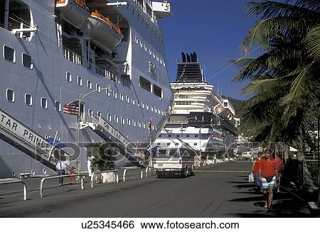 U. S. Virgin Islands, St. Thomas, cruise, Caribbean, U. S. V. I USVI, Virgin Islands, Cruise ships moored along Long Bat Dock in Charlotte Amalie the territorial capital of the US Virgin Islands on Saint Thomas Island. View Large Photo Image Stock Photograph - U. S. Virgin Islands, St. Thomas, cruise, Caribbean, U. S. V. I USVI, Virgin Islands, Cruise ships moored along Long Bat Dock in Charlotte Amalie the territorial capital of the US Virgin Islands on Saint Thomas Island. . Fotosearch