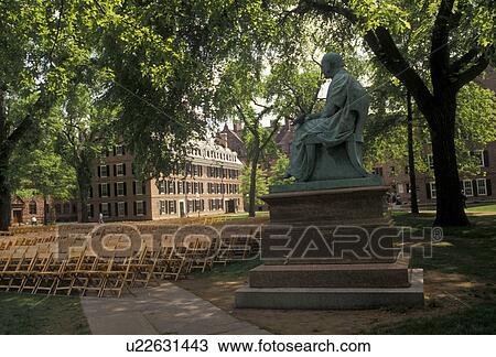 Stock Image -  university, college, Yale, New Haven, Connecticut, Yale University, Chairs placed in rows on the old campus for graduation at Yale University in New Haven in the state of Connecticut.. Fotosearch