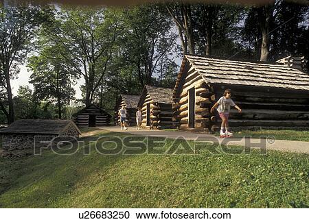 Stock Image -  Valley Forge Park, soldier huts, Valley Forge National Historical Park, Pennsylvania, Commander in Chief's Guard Huts at Valley Forge Nat'l Historical Park in the state of Pennsylvania. . Fotosearch