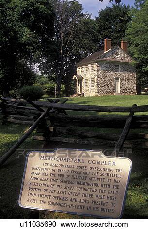 Stock Image -  Valley Forge Park, Valley Forge, Pennsylvania, Washington's Headquarters in Valley Forge National Historical Park in Valley Forge in the state of Pennsylvania.. Fotosearch