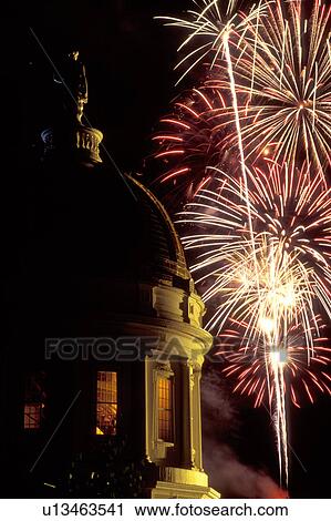 Vermont, A colorful firework display on the fourth of July lights up the dome of the State House in Montpelier at night. View Large Photo Image Stock Image - Vermont, A colorful firework display on the fourth of July lights up the dome of the State House in Montpelier at night.. Fotosearch