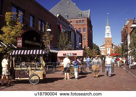 Vermont, Burlington, Church Street, Market Place, a pedestrian street in downtown. View Large Photo Image Picture - Vermont, Burlington, Church Street, Market Place, a pedestrian street in downtown.. Fotosearch
