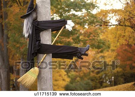 vermont, heks, halloween, versiering, van, een, heks, met, een