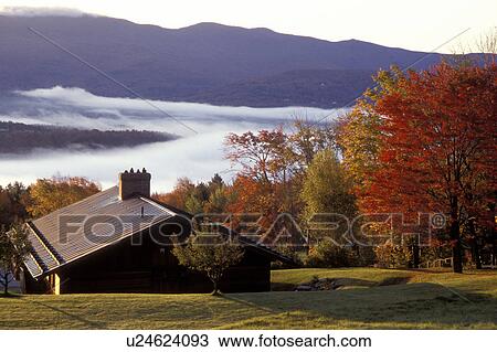 Vermont, Stowe, A scenic view of the Worcester Range Mountains from Trapp Family Lodge Guest House in the fall in Stowe. Fog hangs over the valley View Large Photo Image Stock Image - Vermont, Stowe, A scenic view of the Worcester Range Mountains from Trapp Family Lodge Guest House in the fall in Stowe. Fog hangs over the valley . Fotosearch