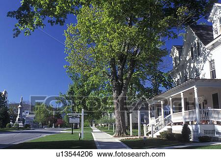 Stock Photograph -  Vermont, VT, Manchester, Historic Manchester Village in the spring.. Fotosearch