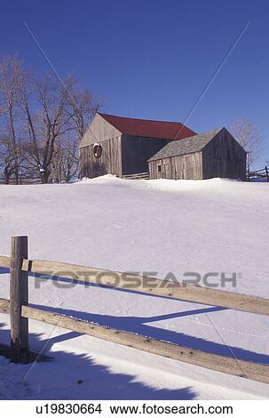Vermont, VT, Marlboro, barn with red roof, wreath, snow, winter. View Large Photo Image Picture - Vermont, VT, Marlboro, barn with red roof, wreath, snow, winter.. Fotosearch