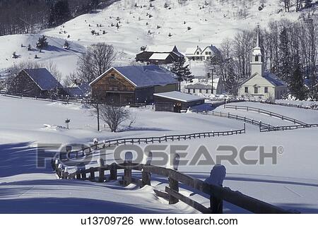 Vermont, VT, Scenic village of East Corinth from a snow-covered field in the winter View Large Photo Image Stock Photograph - Vermont, VT, Scenic village of East Corinth from a snow-covered field in the winter . Fotosearch