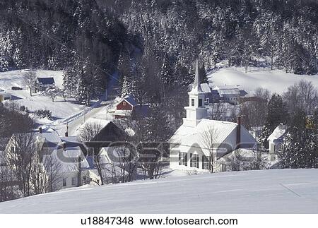 Vermont, VT, Scenic village of Waits River from a snow-covered field in the winter View Large Photo Image Stock Photo - Vermont, VT, Scenic village of Waits River from a snow-covered field in the winter . Fotosearch