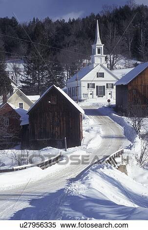 Vermont, VT, Scenic village of Waits River in the snow in the winter., View Large Photo Image Stock Photography - Vermont, VT, Scenic village of Waits River in the snow in the winter., . Fotosearch