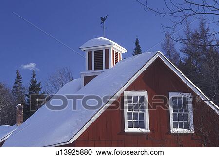 Vermont, VT, Weather vane on top of a snow-covered red house in winter in the town of Peacham., View Large Photo Image Stock Image - Vermont, VT, Weather vane on top of a snow-covered red house in winter in the town of Peacham., . Fotosearch