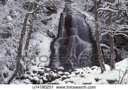 Vermont, waterfall, Water cascades down Moss Glenn Falls in the snow of the Green Mountain National Forest in Granville Gulf Reservation View Large Photo Image Stock Image - Vermont, waterfall, Water cascades down Moss Glenn Falls in the snow of the Green Mountain National Forest in Granville Gulf Reservation . Fotosearch