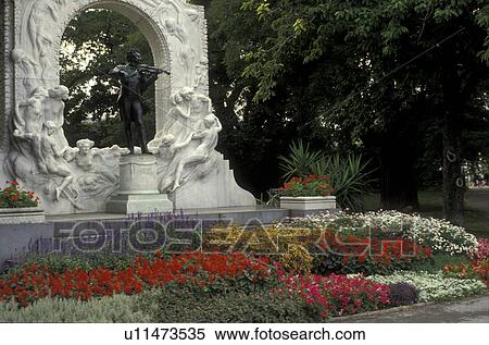 Vienna, Strauss, Austria, Europe, Johann Strauss Memorial statue decorated with flowers in Stadt Park in downtown Vienna. View Large Photo Image Stock Photography - Vienna, Strauss, Austria, Europe, Johann Strauss Memorial statue decorated with flowers in Stadt Park in downtown Vienna.. Fotosearch