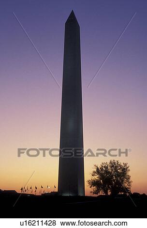 Stock Photo -  Washington Monument, Washington, DC, District of Columbia, capital city, sunset, morning, evening, Silhouette of The Washington Monument at sunrise in the nations capital Washington, D. C.. Fotosearch