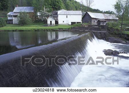 Stock Photo -  waterfall, river, Vermont, VT, Waterfall along the First Branch White River in Tunbridge. . Fotosearch