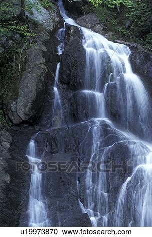 Stock Image -  waterfall, Vermont, VT, Moss Glen Falls in the Green Mountain National Forest in Granville in the spring.. Fotosearch