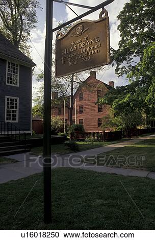 Stock Image -  Weathersfield, Connecticut, Colonial homes at the Webb-Deane-Stevens Museum along Main Street in Wethersfield in the state of Connecticut . Fotosearch