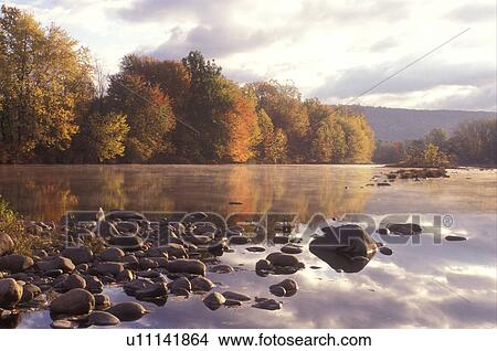 West Deerfield, Massachusetts, Early morning mist over the Deerfield River View Large Photo Image Picture - West Deerfield, Massachusetts, Early morning mist over the Deerfield River . Fotosearch