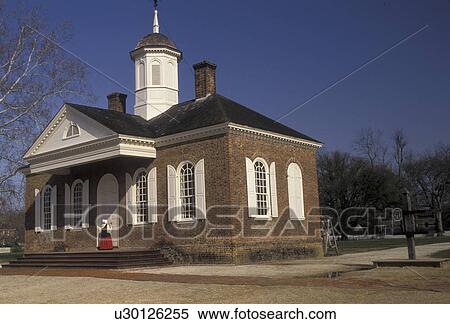 Stock Photography -  Williamsburg, Colonial Williamsburg Historic Area, Virginia, The Courthouse of 1770 in Colonial Williamsburg in the state of Virginia.. Fotosearch
