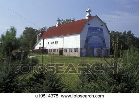 Wisconsin, barn, A rainbow mural is painted on the side of a large white barn with red roof in Bayfield County, View Large Photo Image Stock Photography - Wisconsin, barn, A rainbow mural is painted on the side of a large white barn with red roof in Bayfield County, . Fotosearch