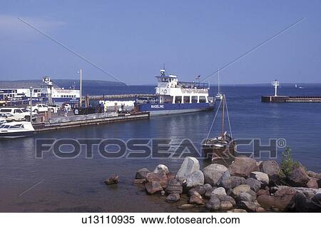 Wisconsin, Bayfield, Madeline Island Ferry docked in harbor at Bayfield on Lake Superior View Large Photo Image Stock Photography - Wisconsin, Bayfield, Madeline Island Ferry docked in harbor at Bayfield on Lake Superior . Fotosearch