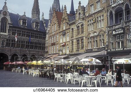 Stock Photography -  Ypres, Belgium, Downtown plaza and outdoor cafes in Ieper/Ypres in flemish province West-Vlaanderen . Fotosearch