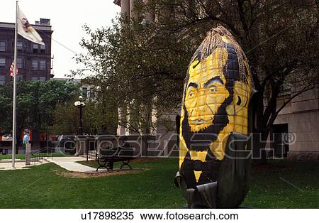 Stock Photography -  Abraham Lincoln, Bloomington, IL, Illinois, Corn Cob Statue of Abraham Lincoln in Bloomington.. Fotosearch