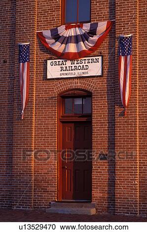 Stock Image -  Abraham Lincoln, train station, Springfield, IL, Illinois, Lincoln Depot Historic Site at the Great Western Railroad Depot in Springfield, Illinois. . Fotosearch