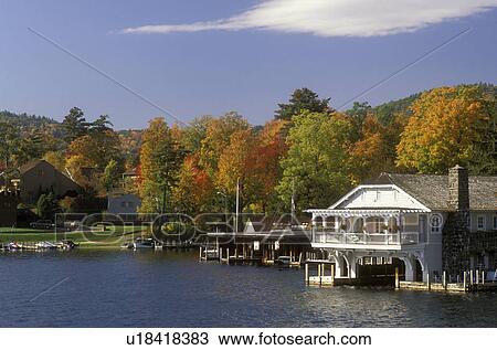 Adirondacks, Lake George, New York, NY, Cottages on Bolton Landing a resort area on Lake George in the autumn. View Large Photo Image Stock Image - Adirondacks, Lake George, New York, NY, Cottages on Bolton Landing a resort area on Lake George in the autumn.. Fotosearch