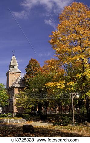 Stock Photo -  Adirondacks, Lake George, New York, NY, Courthouse in Shepard Park in Lake George in the autumn.. Fotosearch