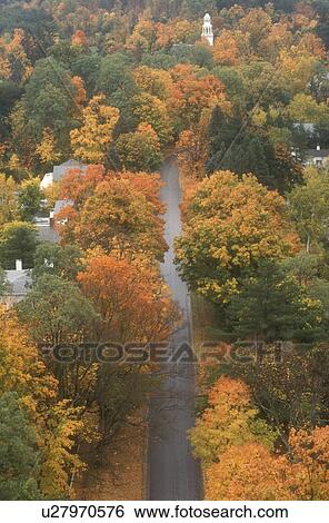 aerial, fall, Bennington, VT, Vermont, An aerial view of the town of Bennington surrounded by colorful foliage in autumn from the Bennington Battle Monument. View Large Photo Image Stock Photograph - aerial, fall, Bennington, VT, Vermont, An aerial view of the town of Bennington surrounded by colorful foliage in autumn from the Bennington Battle Monument.. Fotosearch