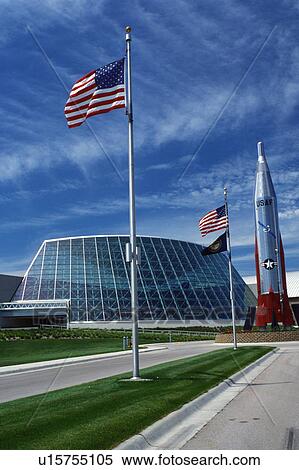 Stock Photography -  aerospace, US flag, SAC Museum, Ashland, NE, Nebraska, American Flags fly outside the Strategic Air Command Museum. Fotosearch
