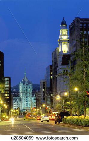 Stock Photo -  Albany, New York, Downtown Albany at night . Fotosearch