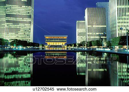 Albany, New York State Museum, New York, Reflection of the New York State Museum in the pool at the Governor Nelson A. Rockefeller Empire State Plaza illuminated at night in Albany, New York. View Large Photo Image Stock Photography - Albany, New York State Museum, New York, Reflection of the New York State Museum in the pool at the Governor Nelson A. Rockefeller Empire State Plaza illuminated at night in Albany, New York. . Fotosearch