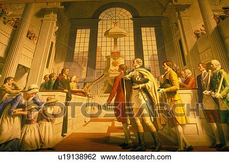 Stock Image -  Alexandria, VA, Virginia, Wall mural in Memorial Hall inside The George Washington Masonic National Memorial in Alexandria.. Fotosearch