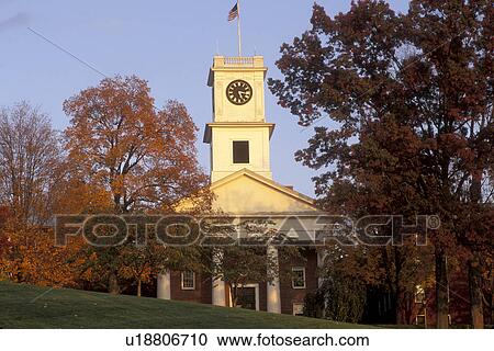 Stock Image -  Amherst, church, college, MA, Massachusetts, Johnson Chapel on Amherst College campus in Amherst in the autumn.. Fotosearch