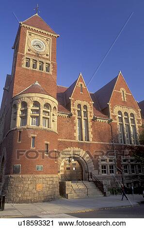 Stock Image -  Amherst, MA, Massachusetts, Town Hall in downtown Amherst in the autumn.. Fotosearch
