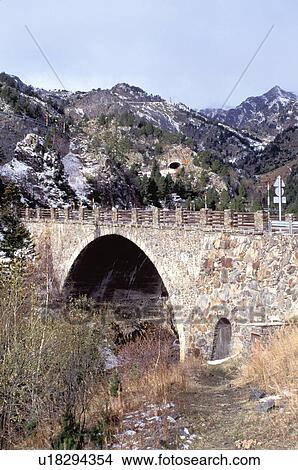 Picture -  Andorra, stone bridge, The Pyrenees, Europe, Pyrenees Mountains, road, bridge. Fotosearch