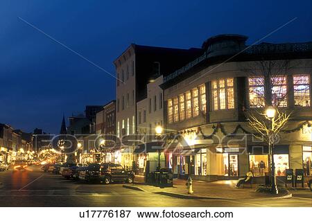 Stock Photo -  Annapolis, MD, Maryland, Christmas decorations along Main Street in downtown Annapolis in the evening. . Fotosearch