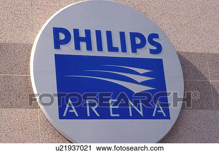 Stock Image -  arena, stadium, Atlanta, close-up, sign, GA, Georgia, Philips Arena sign outside the stadium in downtown Atlanta, the Hawks and Thrashers Stadium.. Fotosearch