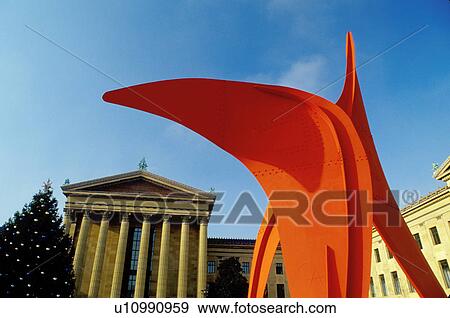 Stock Photo -  art museum, Philadelphia, PA, Pennsylvania, Philadelphia Museum of Art, red (Calder) sculpture, Philadelphia.. Fotosearch