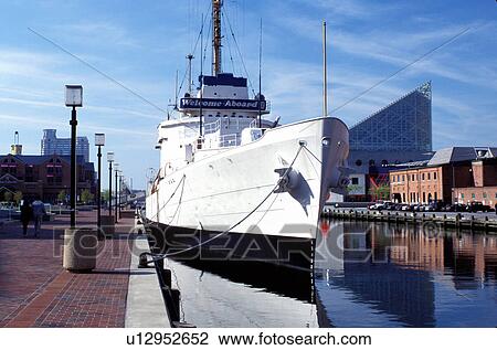 Stock Image -  Baltimore Maritime Museum, warship, Maryland, Inner Harbor, Baltimore, Coast Guard cutter Taney at Pier 3.. Fotosearch